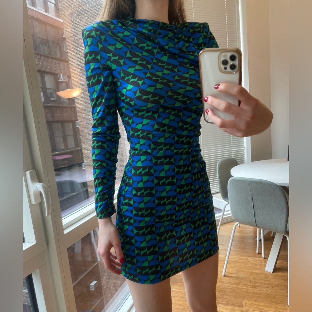 Mini Patterned Zara Dress in Green/Blue (XS)